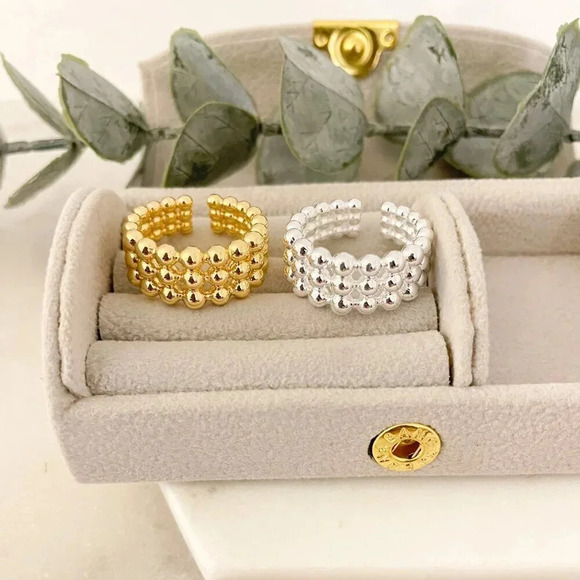 925 Sterling Silver Minimalist Bead Ring Layer Ring Band Silver or Gold Ring - Picture 4 of 10